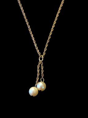 12K 1/20 Gold Filled Natural 6.3mm Pearl 1.25" Pendant 16" Chain Necklace